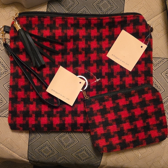 L.I.B. Handbags - L.I.B. new york NWT Red and Black Houndstooth Clutch and Wristlet Set..2 Pieces